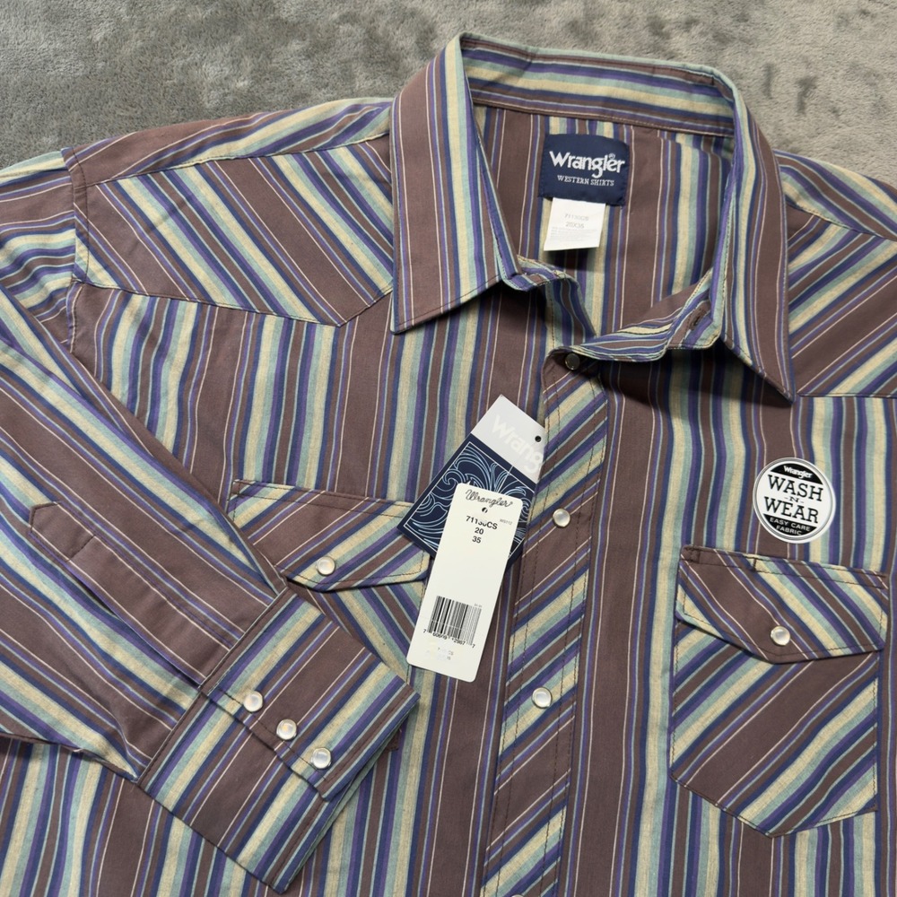 Wrangler Western Shirt Striped Pearl Snap Long Sleeve Cowboy Workwear 20X35